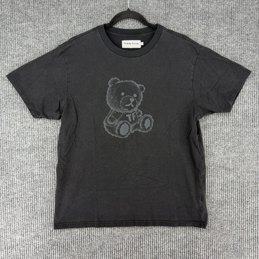 Teddy Fresh Mens Bear Graphic T-Shirt Black Short Sleeve Crew Neck Large